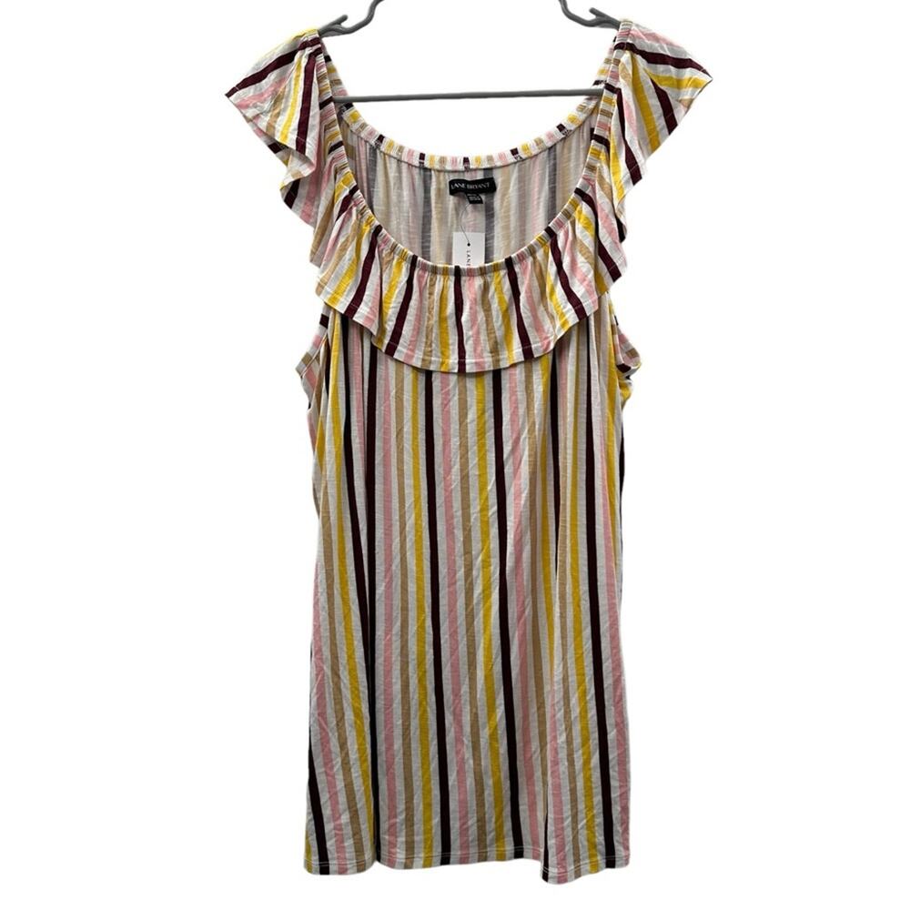 Lane Bryant‎ Sleeveless Multicolor Striped Ruffle Scoop Neck Top Sz 26/28 NEW